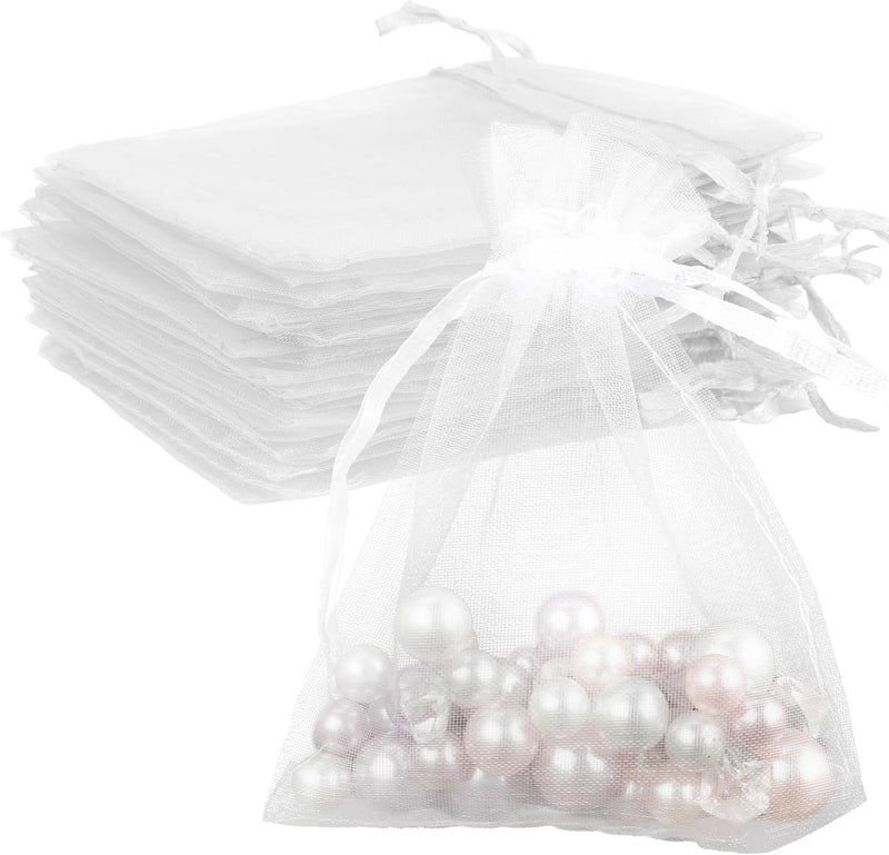 BOEIAC White Organza Bags - 50 Pcs, Sheer 4 x 6 Inch, Jewelry & Party Favor Bags with Drawstring, Mesh Gift Pouches for Wedding, Valentine's Day Party - Image 1